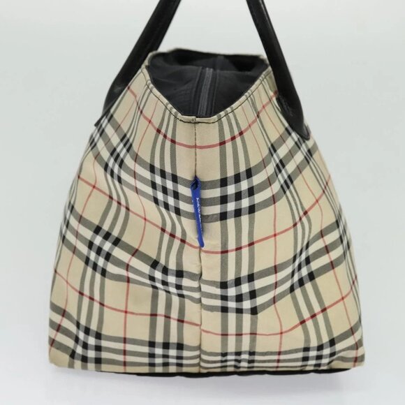 BURBERRY Nova Check Blue Label Tote Bag Nylon Beige Silver Auth - Picture 4 of 15